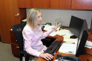 Liz at Deck Liz at Desk